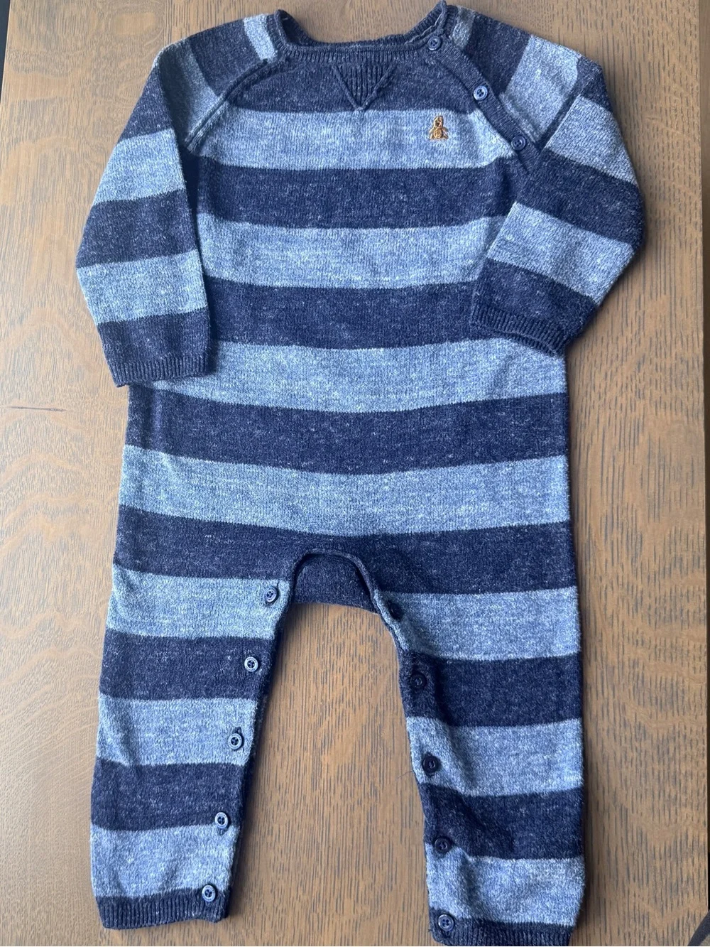 Gap Striped Long-Sleeve Knit One-Piece in Navy and Light Blue - Size 12-18M